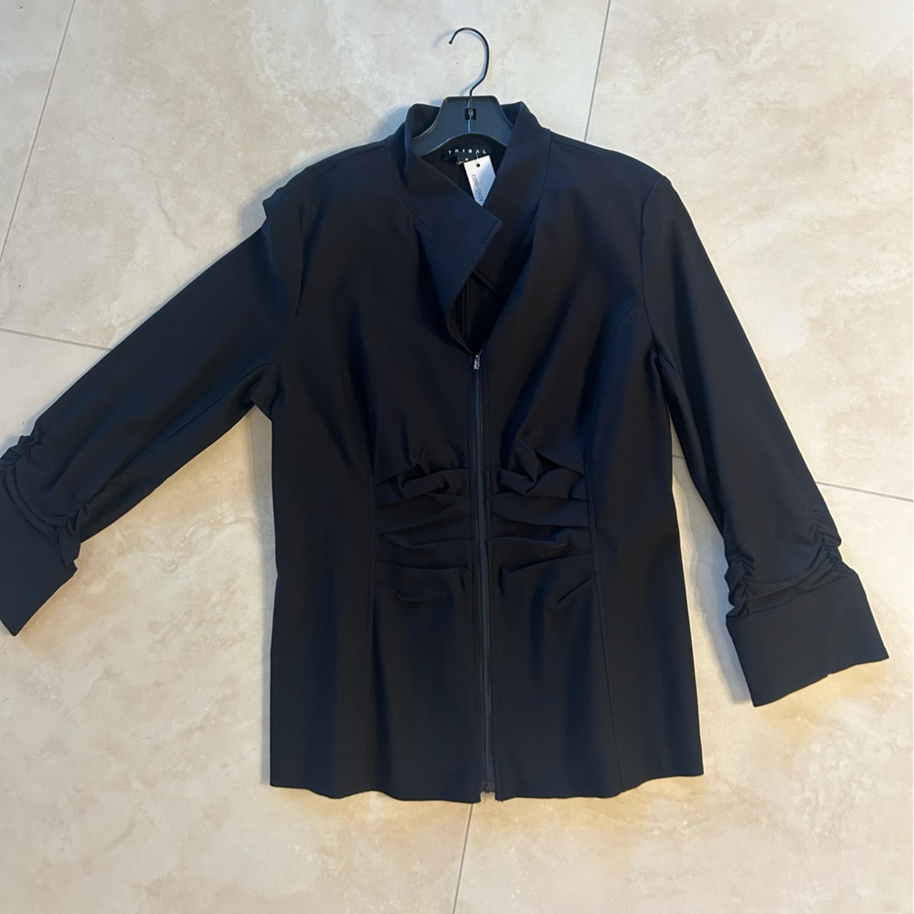 TRIBAL BLACK ZIP UP TOP NEW WITH TAGS